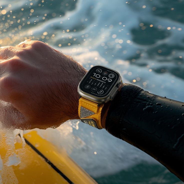 A wrist watch worn in the ocean surf